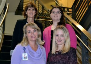 Students Mary Jo Heye, Victoria Whitson, Crystallyne Hartwick with Assistant Professor Beverly English, MNSc, RN